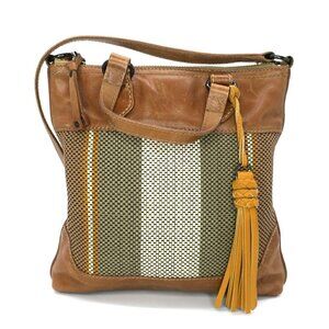 Frye Melissa Striped Crossbody Satchel Beige Multicolored Leather Purse